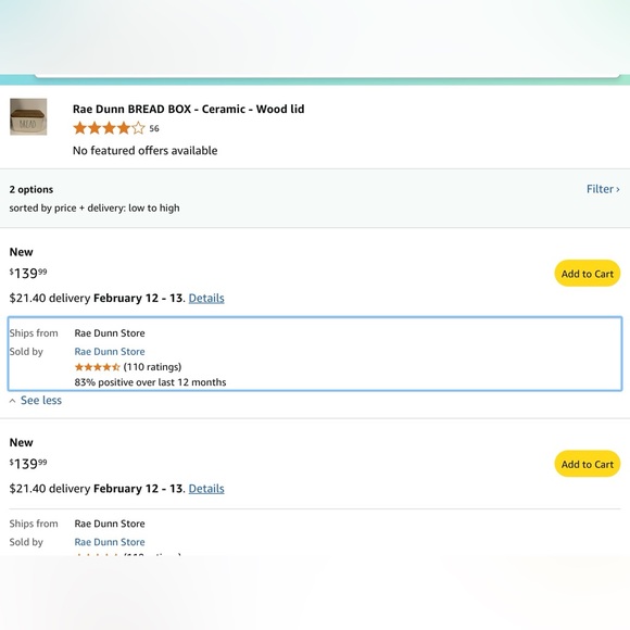 RAE DUNN ceramic bread box with wooden lid - Picture 7 of 7